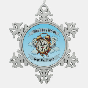 Ornement Flocon De Neige Horloge volante "Le temps passe quand" personnalis