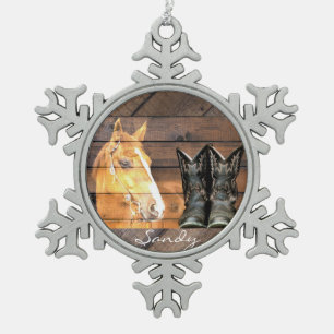 Ornement Flocon De Neige Horse Cowboy Boots Rustic Barque