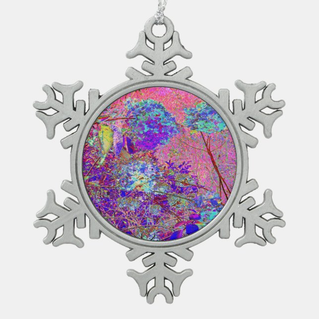 Ornement Flocon De Neige Hydrangée Abstraite violette et bleue avec Magenta (Devant)