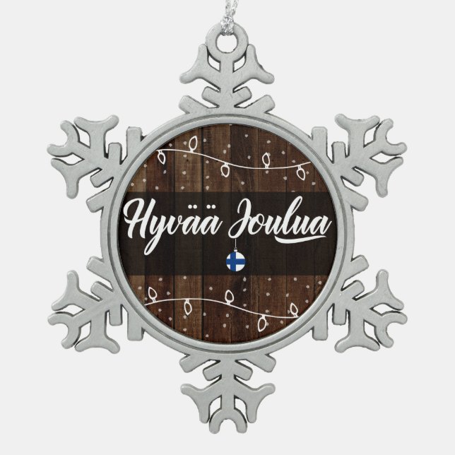 Ornement Flocon De Neige Hyvää joulua Finlandais Joyeux Noël, Style Rustiqu (Devant)