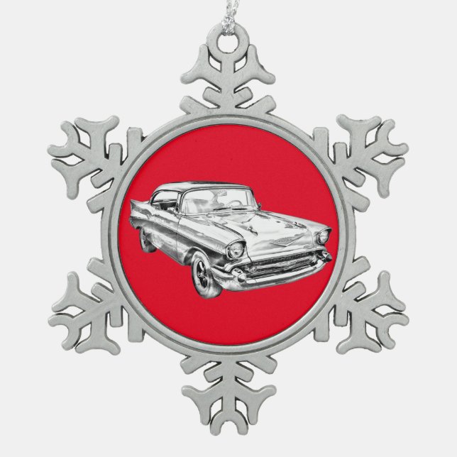 Ornement Flocon De Neige Illustration de la voiture classique Chevy Bel Air (Devant)
