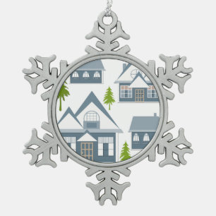 Ornement Flocon De Neige Illustration de Noël l'hiver abrite des arbres gri