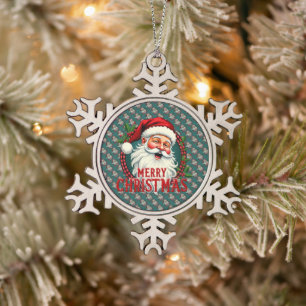 Ornement Flocon De Neige Illustration de style vintage de Santa pour un joy