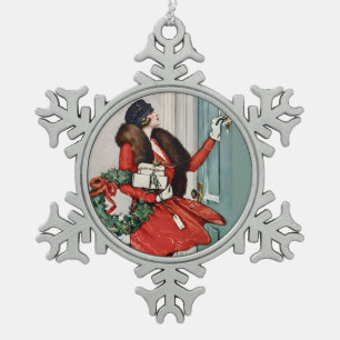 Ornement Flocon De Neige Illustration vintage de Noël sur le pas de la port