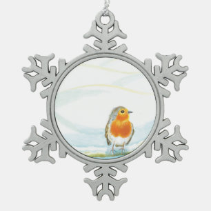 Ornement Flocon De Neige Illustration White Winter Landscape Avec Robin