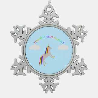 Ornement Flocon De Neige Imaginaire Anniversaire Unicorne arc-en-ciel et nu