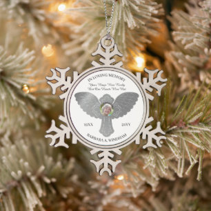 Ornement Flocon De Neige In Love Memory Photo Keepsaké Croix avec ailes S