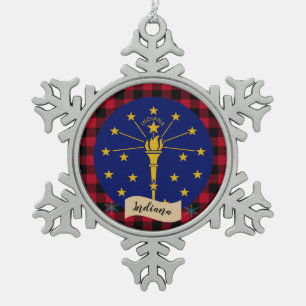 Ornement Flocon De Neige Indiana patriotique, plaid de buffle, drapeau de l