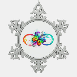 Ornement Flocon De Neige Infini lumineux avec papillon arc-en-ciel