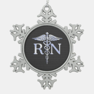 Ornement Flocon De Neige Infirmière inscrite RN Silver Caduceus Snakes