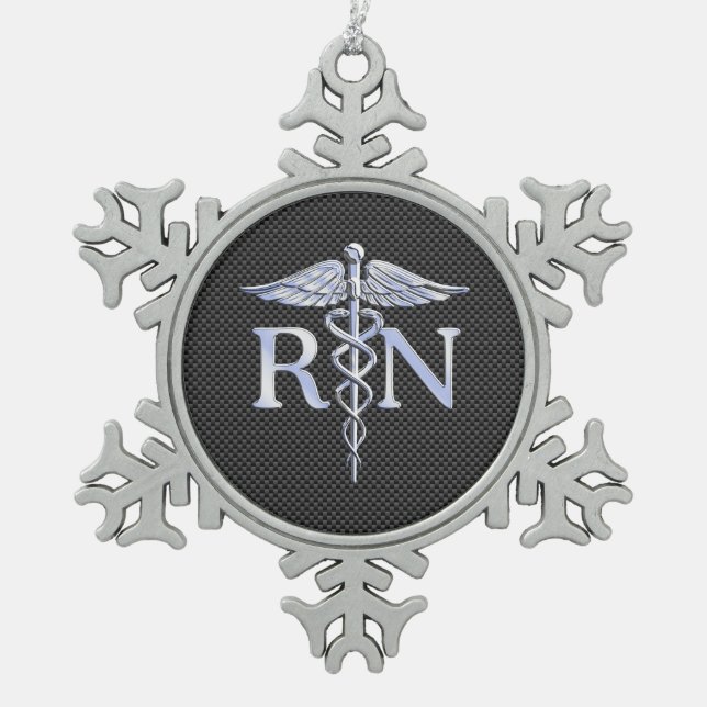 Ornement Flocon De Neige Infirmière inscrite RN Silver Caduceus Snakes (Devant)