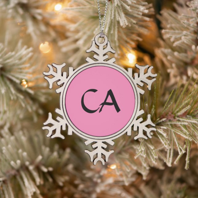 Ornement Flocon De Neige Initiales de Monogramme rose moderne Élégant (Arbre)