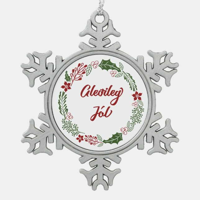 Ornement Flocon De Neige Islande Merry Christmas Wreath, Gleðileg jól (Devant)