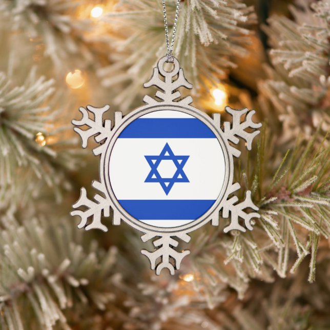 Ornement Flocon De Neige Israël drapeau bleu et blanc moderne patriotique (Arbre)