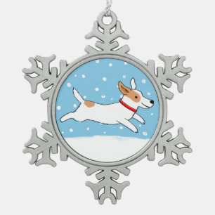 Ornement Flocon De Neige Jack Russell Terrier en hiver - Chien de vacances