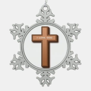 ORNEMENT FLOCON DE NEIGE "J'AIME DIEU" CROIX