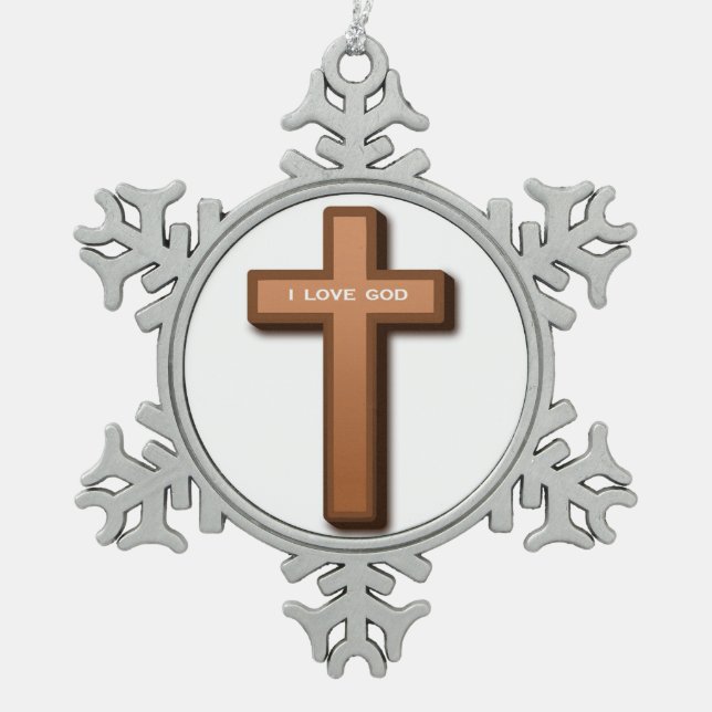 ORNEMENT FLOCON DE NEIGE "J'AIME DIEU" CROIX (Devant)