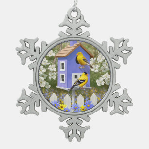 Ornement Flocon De Neige Jardin à fleurs de la maison d'oiseaux américaine 