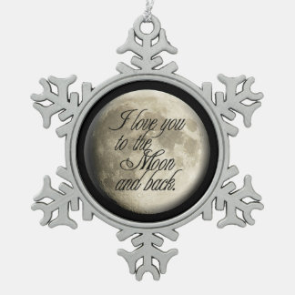 Ornement Flocon De Neige Je t'aime au lunaire réaliste de lune et de dos