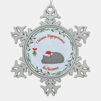 Ornement Flocon De Neige « Je veux un hippopotame pour Noël » personnalisab