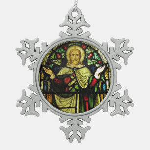 Ornement Flocon De Neige Jésus avec des bras tendus