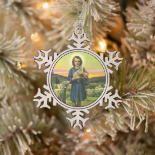 Ornement Flocon De Neige Jésus-Christ berger vintage avec agneau bébé