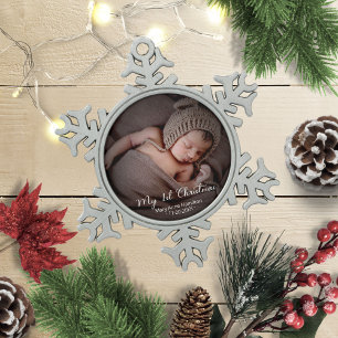 Ornement Flocon De Neige Joli Mon Premier Noël Nouveau-Né Photo de bébé