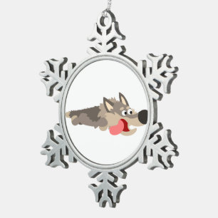 Ornement Flocon De Neige Joli ornement de la flotte de dessin Wolf Pewter