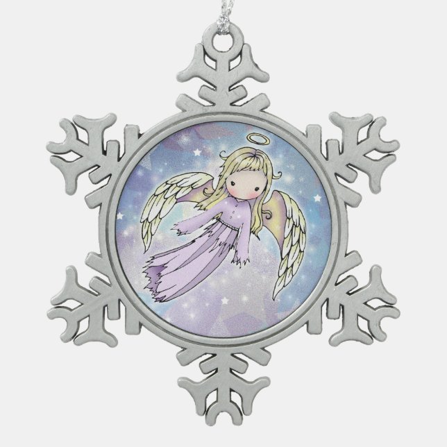 Ornement Flocon De Neige Joli Petit Ange dans les Étoiles (Devant)