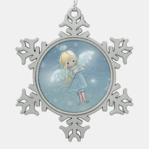 Ornement Flocon De Neige Joli Petit Ange dans les Étoiles