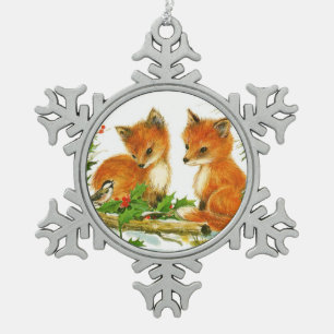 Ornement Flocon De Neige Joli renard de Noël Vintage