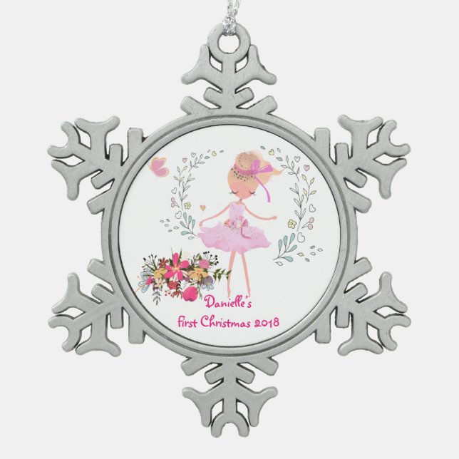 Ornement Flocon De Neige Jolie Ballerina Design bébé premier Noël (Devant)