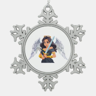 Ornement Flocon De Neige Jolie femme Ange aux ailes ouvertes et épée
