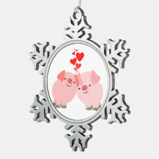 Ornement Flocon De Neige Jolis cochons de dessin animé en amour ornement en