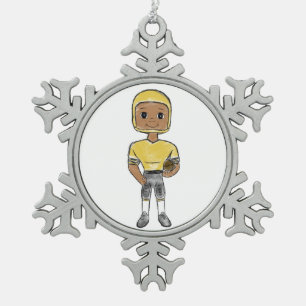 Ornement Flocon De Neige joueur de football vintage rétro noir jaune simple