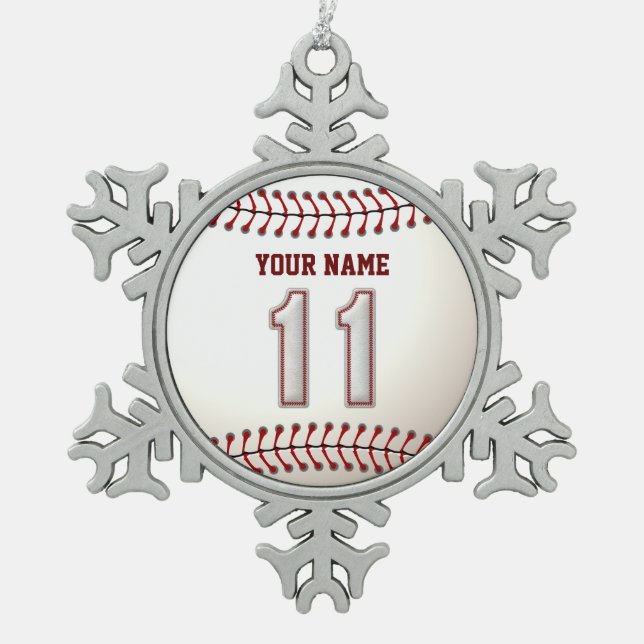 Ornement Flocon De Neige Joueur numéro 11 - points frais de base-ball (Devant)