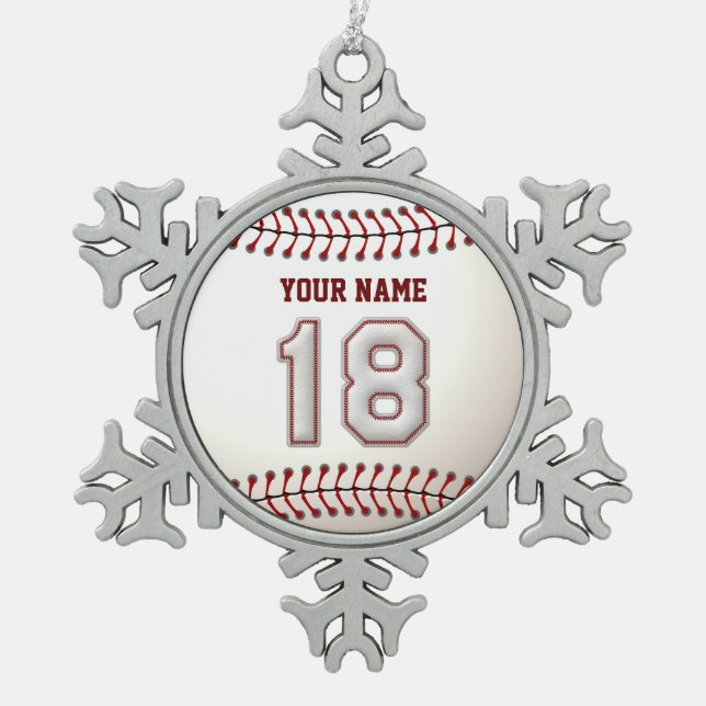Ornement Flocon De Neige Joueur numéro 18 - points frais de base-ball (Devant)
