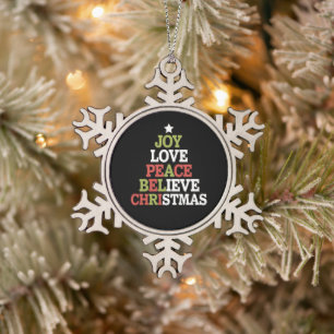 Ornement Flocon De Neige Joy Love Peace Believe Christmas Tree Family