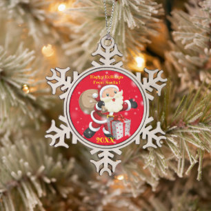 Ornement Flocon De Neige Joyeuse famille de Noël et première