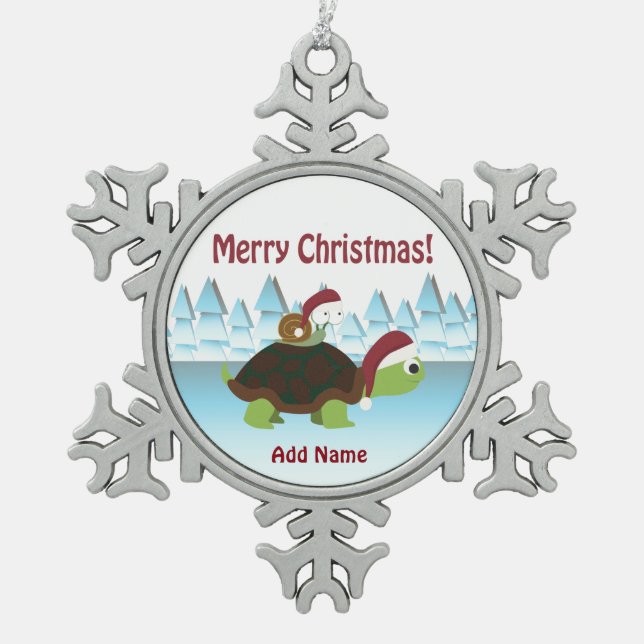 Ornement Flocon De Neige Joyeuse tortue de Noël et escargot (Devant)
