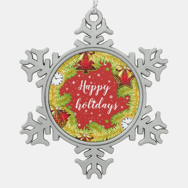 Ornement Flocon De Neige Joyeuses fêtes avec des flocons de neige (Devant)
