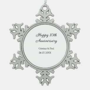 Ornement Flocon De Neige Joyeux 10e anniversaire simple nom de mariage mini