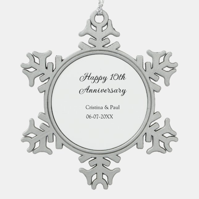 Ornement Flocon De Neige Joyeux 10e anniversaire simple nom de mariage mini (Devant)