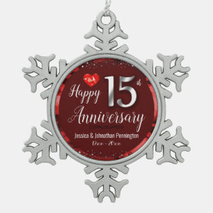 Ornement Flocon De Neige Joyeux 15e anniversaire de Mariage