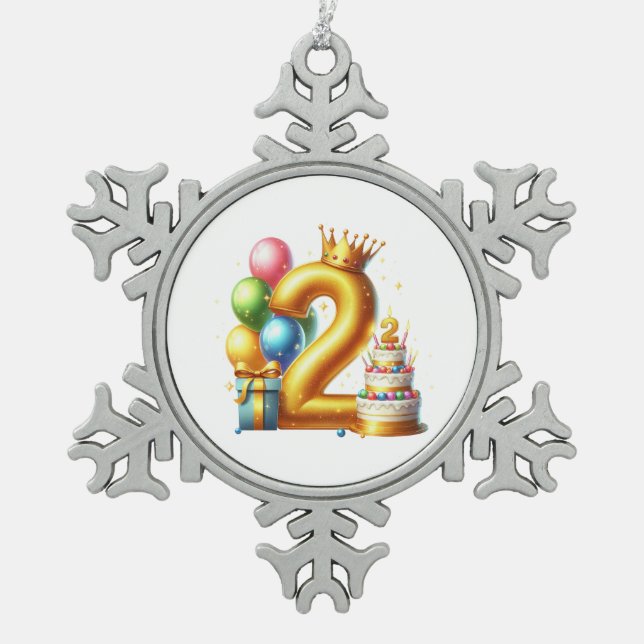Ornement Flocon De Neige Joyeux 2ème anniversaire (Devant)