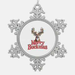 Ornement Flocon De Neige Joyeux Buckmas Fête de chasse à tête de cerf Noël
