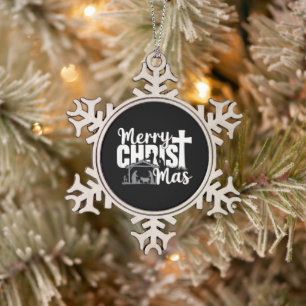 Ornement Flocon De Neige Joyeux Christ Mas chrétien Noël Jésus Famille 