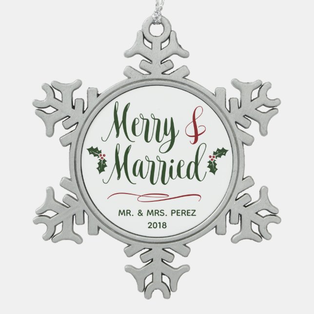 Ornement Flocon De Neige Joyeux et mariés premiers M. et Mme Keepsake de (Devant)