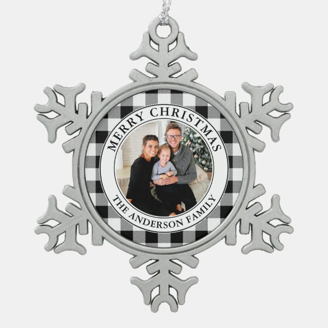 Ornement Flocon De Neige Joyeux Noël à la mode en noir et blanc (Devant)