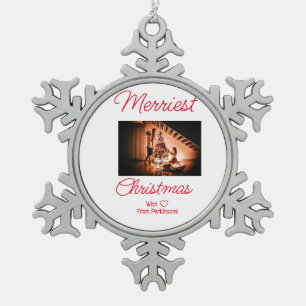 Ornement Flocon De Neige Joyeux Noël ajouter nom de famille photo rouge sim